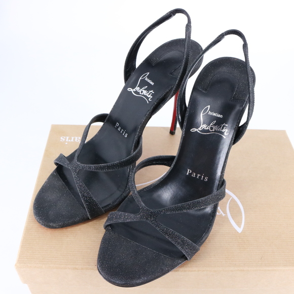 Christian Louboutin 38 Emilie 100mm Black Glitter Formal Slingback Heels E789 - Picture 11 of 13